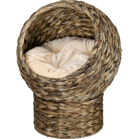 PawHut Panier chat surélevé niche 40x37x51 cm coussin beige