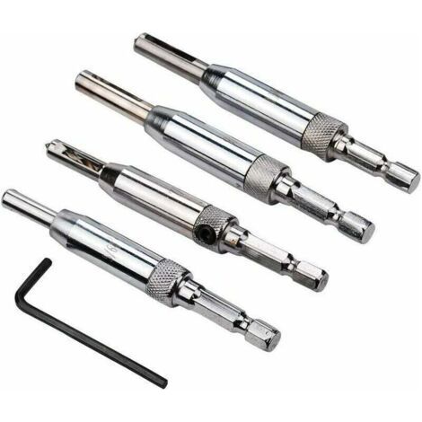 Set of 4 self-centering HSS hinge drill bits, designed for carpenters, cabinetmakers and furniture makers. (1/4)