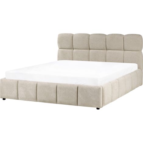 Cama baja con almacenaje tapizada somier elevable con capitoné 160 x 200 cm gris pardo Noyon
