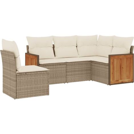Ensemble de Meubles de Jardin en Rotin 5 Pièces avec Coussins Beiges (1/5)