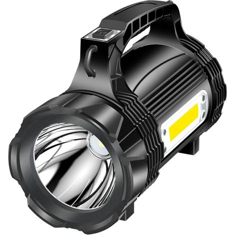 Lampe torche LED rechargeable - Puissante lampe torche avec 6 modes d'éclairage, étanchéité IP65 - Lampe torche puissante avec câble USB et bandoulière pour mines, camping et urgences [Classe énergéti (1/5)