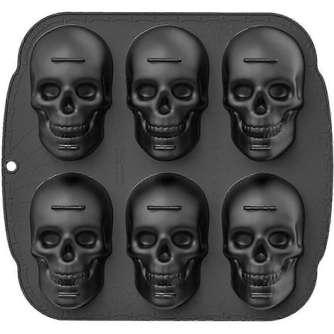 Halloween 6-teilige Silikon-Kuchenform Totenkopf Backform Große Totenkopfform - Gut-Black (1/2)