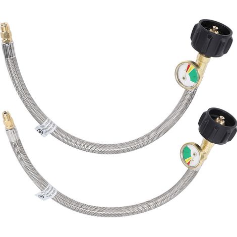 Ortviai Tuyau Propane RV avec Manomètre – 2 Pièces, Acier Inoxydable, 38 cm, Raccord QCC Type 1 et NPT Mâle 1/4"