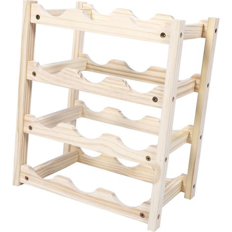 Casier à Vin en Bois Massif pour 12 Bouteilles, Beige, Multi-Niveaux (1/5)