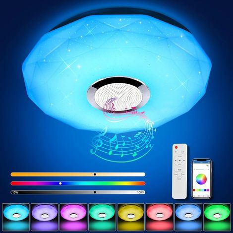 GROOFOO Plafonnier LED Musique 36W 3600LM, Lampe Plafond avec Telecommande, Contrôle App, Haut-parleur Bluetooth, Minuteur, Luminaire Plafonnier pour Salon Chambre, IP44 Étanche, 30CM (1/5)