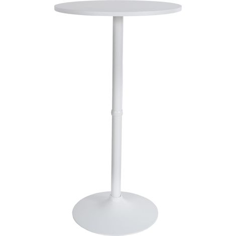 Table haute de bar bistrot plateau forme diamètre 60 cm rond en bois blanc et métal chromé blanc 100006339