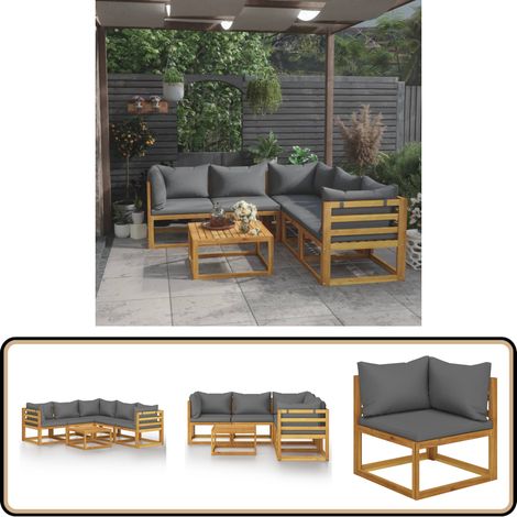 6-tlg. Garten-Lounge-Set mit Auflagen Massivholz Akazie - Gartenloungeset - Holz Lounge Set - Akazienholz Möbel - Outdoor Set - Gartenmöbel