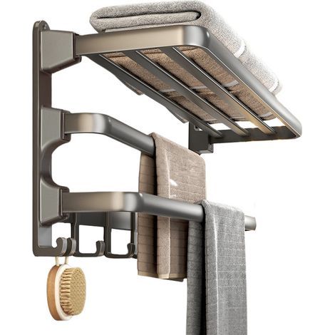 Toallero de aluminio para montaje en pared, no requiere perforación, pistola rociadora para baño, espacio gris, soporte para toallas de inodoro (1/5)