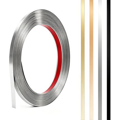Bande métallique autocollante en tôle d'acier inoxydable pour mur, cheminée, cadre de miroir, plafond, argent brossé, 12 m x 6 mm (1/5)