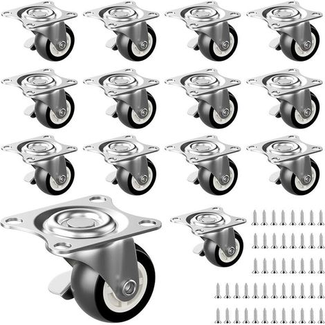 Lot de 14 roulettes pivotantes avec frein - 25 mm - Petite capacité de charge : 112 kg - Roulettes de transport à 360 ° - Pour meubles d'établi ou autres appareils (noir) (1/5)