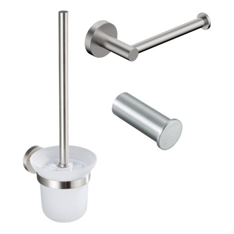 FugaFlow Eccelente Ensemble accessoires WC 3 pièces - porte-rouleau sans couvercle - brosse WC - crochet simple rond pour serviette - Acier inoxydable
