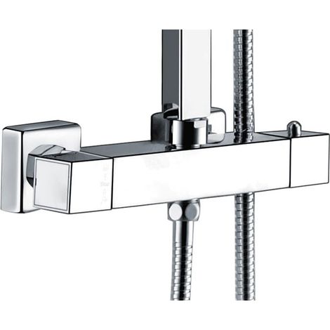 Bagnoclic – Mitigeur thermostatique de douche carré double sortie – Corps en laiton – Sécurité anti-brûlure – Inverseur intégré – Entraxe 150 mm (1/4)