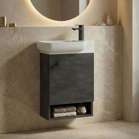 Lave-mains suspendu anthracite 1 porte 1 niche ONA (1/4)