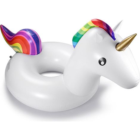 Bouée licorne géante gonflable pour piscine, idéale pour la baignade en extérieur et l'été. Équipée de valves ultra-rapides, elle convient aux adultes et aux enfants. (1/5)