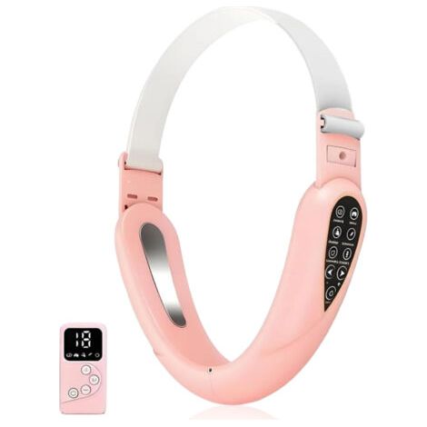 Massager Électrique en V pour le Visage + Électrostimulateur Édition 2026 Appareil de Soins du Visage avec Technologie EMS, Lumière Rouge et Bleue, 5 Modes de Traitement – Télécommande Incluse (Rosa)