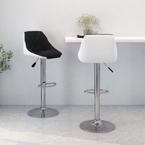 vidaXL Taburetes de cocina 2 unidades cuero sintético negro y blanco (1/4)