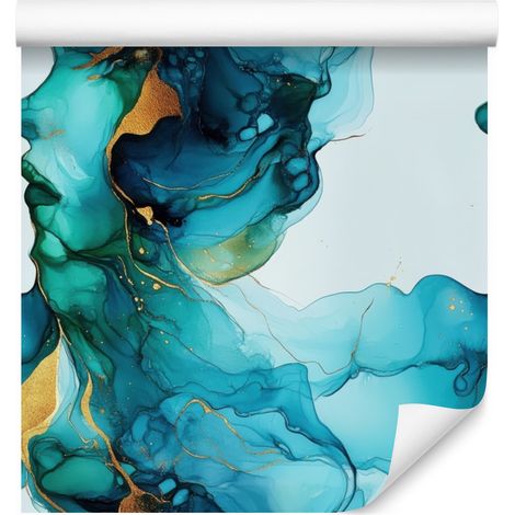 Papier peint encre turquoise, blanc, céladon et vert d'eau 50x1000 cm (1/5)