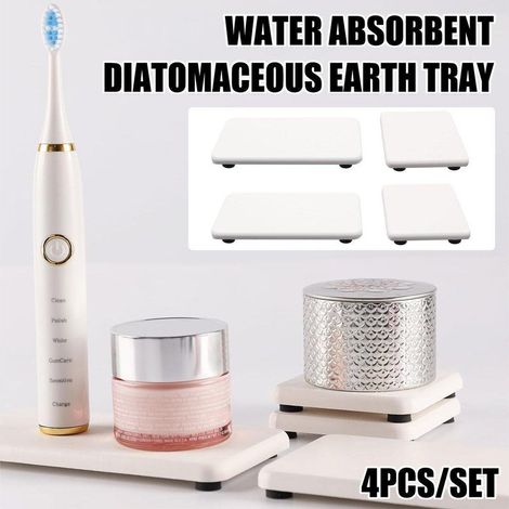 Lot de 4 plateaux absorbants en diatomite, porte-savon de cuisine en terre de diatomées (1/4)