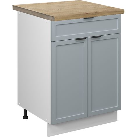 Mobiletto base per cucina Fame-Line, Blu-grigio chiaro, 60 cm con cassetto, PL Rovere, Vicco