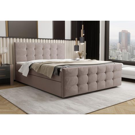 Lit Boxspring Coria Iii - Beige - 180x200 Cm - Lit Moderne - Coffre De Rangement - Matelas À Ressorts Bonnell (1/4)