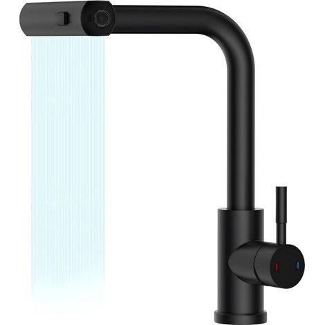 3-Function Waterfall Kitchen Tap, Stainless Steel Single Lever Mixer Tap, 360° Swivel Pull Out Spray Black Sink Faucet (1/5)
