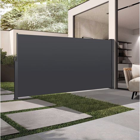 Store latéral extensible 160x300 cm en métal gris foncé, pare-vue, coupe-vent pour balcon FloraGrace (1/5)