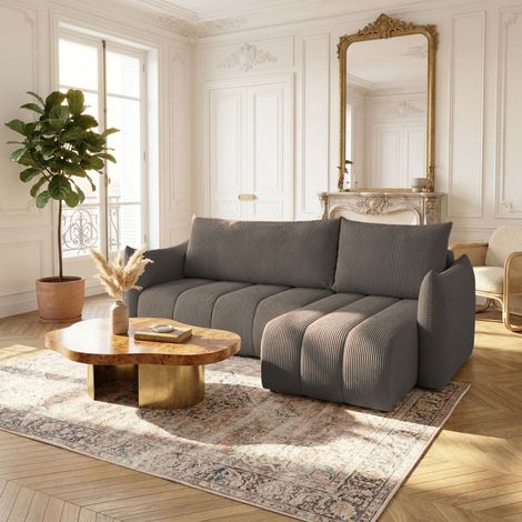 Ecksofa Schlafsofa ONTARIO XS in Stoff Poso Braun Ottomane Rechts