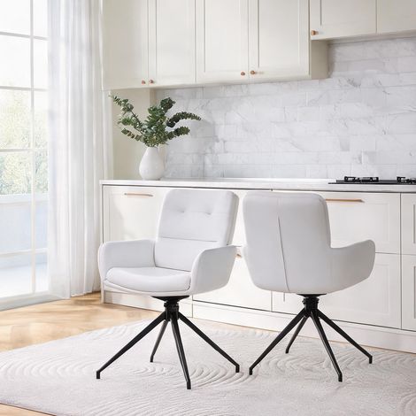 Chaise pivotante en simili cuir blanc et métal noir lot de 2 (1/5)