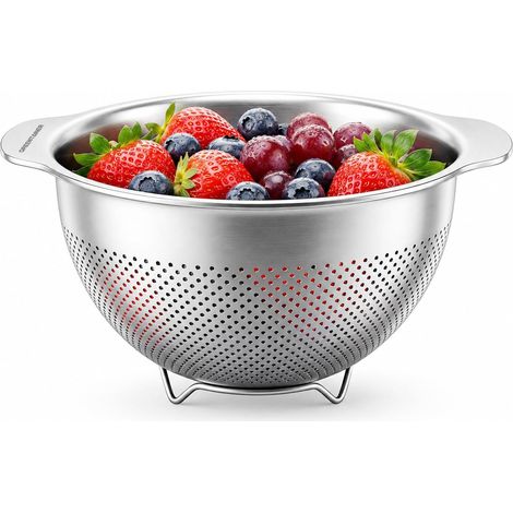 Tableau Passoire de cuisine en acier inoxydable, passoire à pâtes avec 2 poignées en acier inoxydable, passoire universelle micro-perforée, grand passoire d'égouttement pour l'égouttage et (1/5)