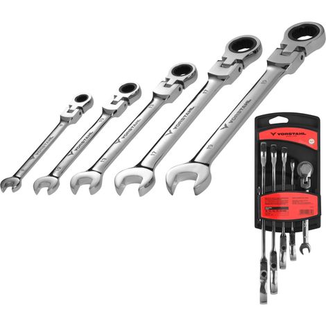 Jeu de clés à cliquet à fourche en acier CrV, 5 pièces, 8-19 mm, Vorstahl (1/5)