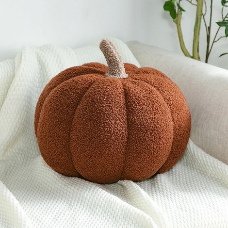 Coussin Citrouille Marron 30cm, aussi en Crème Blanc, Velours Teddy, Coussin Décoratif d'Automne & Halloween, Coussin Esthétique pour Canapé, Décoration Festive Maison (1/5)