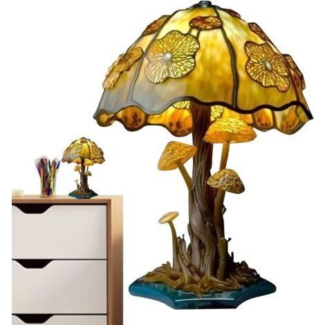 Lampe de table animal en verre coloré, lampe de chevet colorée rétro, lampe de nuit en résine, lampe de table décorative pour chambre, salon, maison, bureau - Champignon B (1/5)