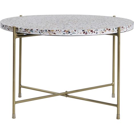 Mesa de centro de diseño redonda en terrazo y metal dorado 55 cm diám. MEZZO (1/3)