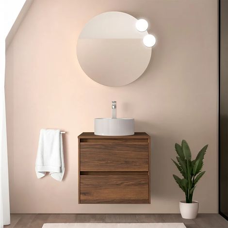 Mobile bagno sospeso 70 cm noce maya con top e specchio Gaya (1/5)