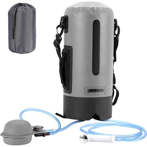 Jiubiaz Douche de camping 12L avec pompe, douche de jardin pour randonnée, plein air et escalade, avec sac de rangement