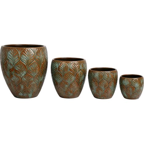 Macetero Set 4 Ceramica Vidriada 66X66X68 Hoja (1/3)