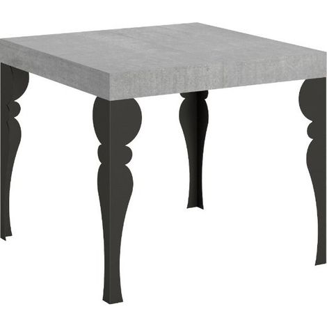 Petite table carrée 90-90cm extensible 10 personnes 90 à 246cm gris béton et pieds gris foncé Kalane (1/5)