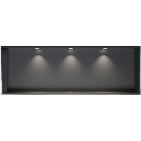 Wandnische Edelstahl Bernstein NT309010X mit LED-Spot 30x90x10 cm Gunmetal 3x Spot Einbaurahmen Schwarz matt