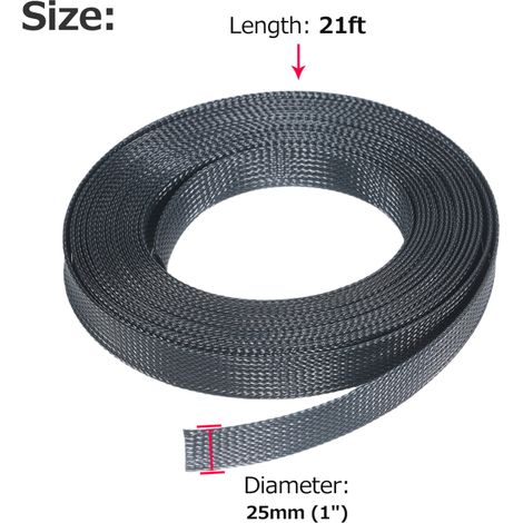 Gaine de protection tressée extensible de 21 pieds et 1 pouce (25 mm) pour câbles automobiles, téléviseurs, ordinateurs et autres appareils domestiques (1/5)