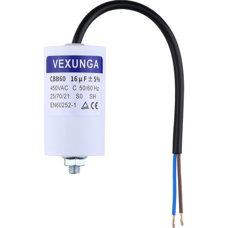 CBB60 Condensateur Demarrage Moteur 16uF 450V 40x70MM Condensateurs de Démarrage 16 MFD 450 Volt Câble M8 16 µF 50/60Hz pour Pompe Piscine (1/5)