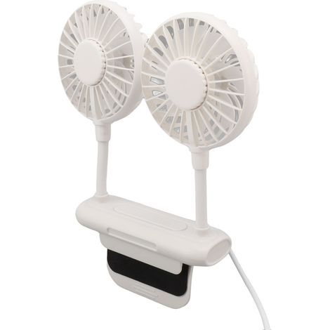 Weißer Tischventilator mit verstellbarer Klemme, 3 Geschwindigkeitsstufen, 360°-Drehung, USB-Anschluss, fürs Büro (1/5)