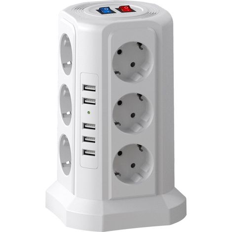 Multiprise Parafoudre avec 12 Prises 5 USB avec Interrupteur Blanc 2500W (1/3)