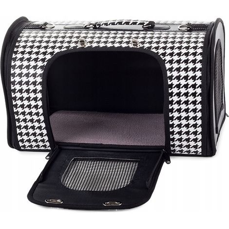 Sac de transport pour chien ou chat, Zola®, fond rigide, maille d'aération, 49 x 25 x 26 cm, motif abstrait noir et blanc (1/5)