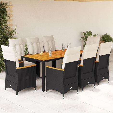 9-tlg. Garten-Bistro-Set mit Kissen Schwarz Poly Rattan (1/5)