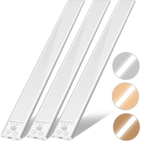 Trois lampes LED sous-meuble, lampes magnétiques sans fil sous-meuble, lampes de placard rechargeables par USB, pour cuisines et escaliers (20 cm) (1/5)