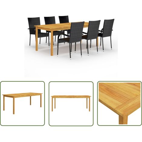The Living Store Ensemble à manger de jardin 7 pcs Noir - Table De Jardin - Salon De Jardin - Mobilier De Jardin - Set De Table - Meubles De Jardin (1/5)