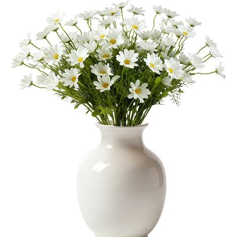 Margherite artificiali - 12 pezzi - Steli lunghi 50 cm - Fiori di seta/finti - Decorazione sostenibile - Per decorazioni di matrimoni/feste (1/5)