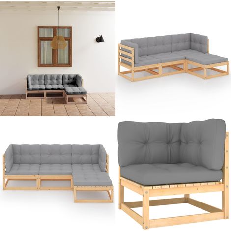 4-tlg. Garten-Lounge-Set mit Kissen Kiefer Massivholz - Garten Lounge Set - Kiefernholzmöbel - Outdoor Möbel - Gartenmöbel - Loungemöbel - Home & Living (1/5)