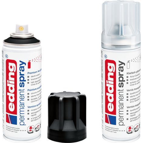 Lot de 2 pcs - Bombe de peinture aérosol E5200 noir mat + vernis transparent finition brillant - Spray 200ml – Séchage rapide, résiste aux intempéries
