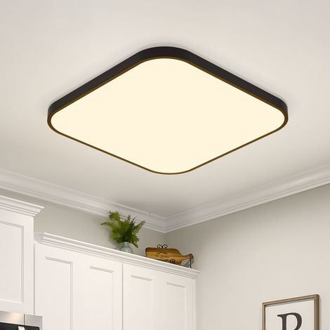 LED Deckenleuchte Flach -GBLY Deckenlampe Schlafzimmerlampe 27cm Küchenlampe Schwarz Badezimmerlampe Warmweiß 19W Schlafzimmer Deckenbeleuchtung Eckig Badlampe IP44 Flurlampe für Küche Flur Badezimmer